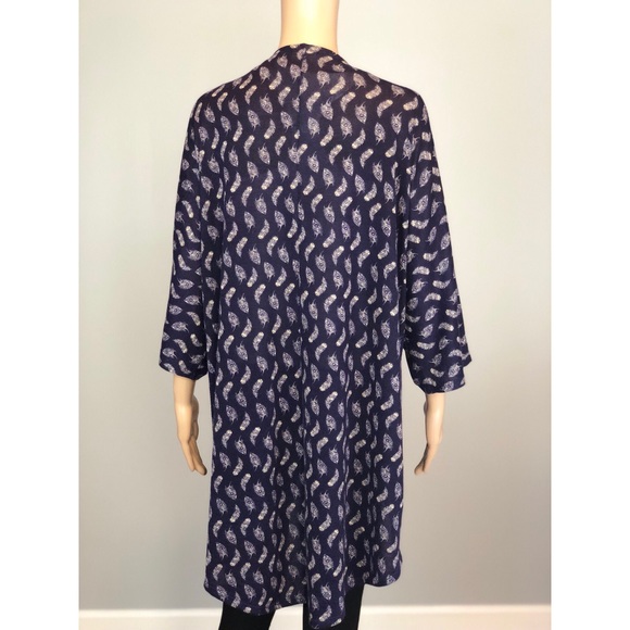 Lularoe dk blue feather open high low cardigan - Picture 3 of 8